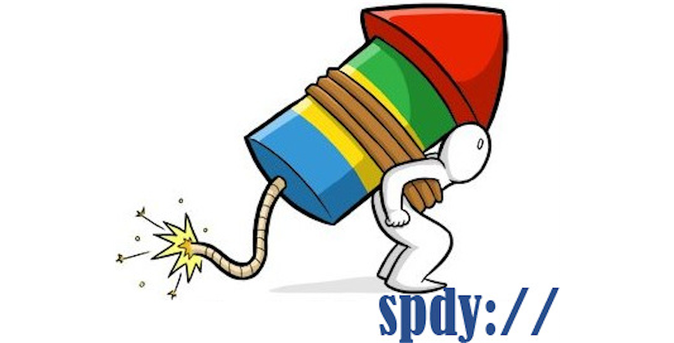 Man with google colored rocket and SPDY:// text